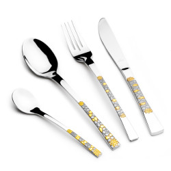 سرویس قاشق چنگال استیل دسته طلایی 6 نفره 26 پارچه عرشیا مدل TM478GS-3843